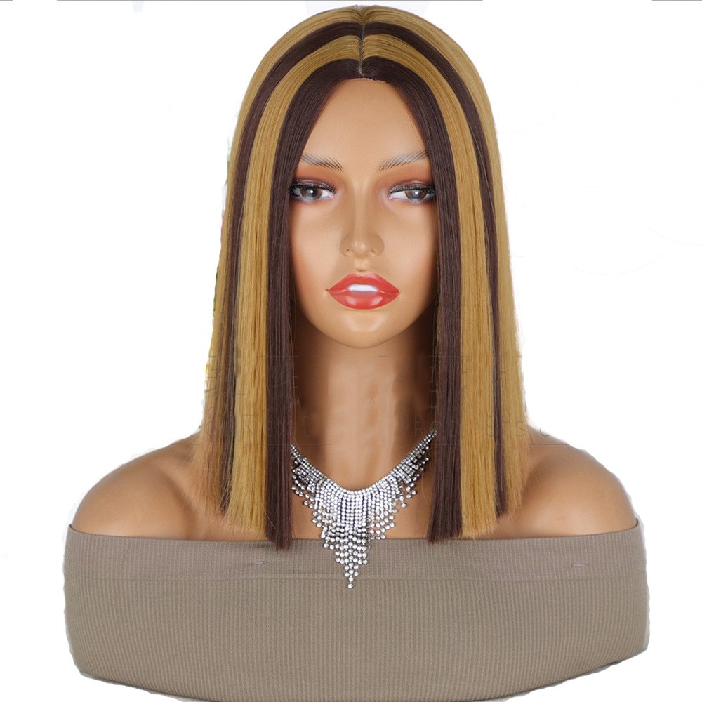 Piano Color 4/27 Short Straight Lace Wig for Women Synthetic Full Head Wig