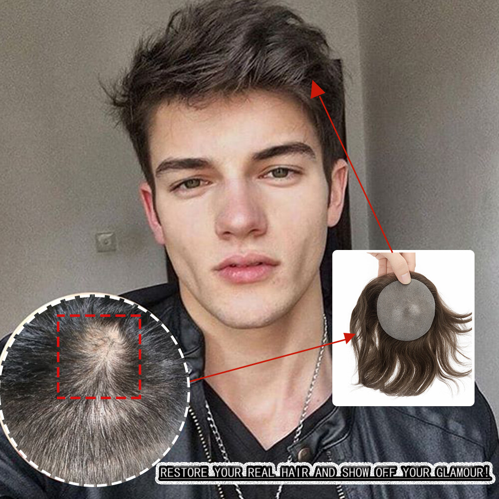 Men Frontal Hairline Temple Hair Patch Remy Human Hair Cover up Topper Bald Spot