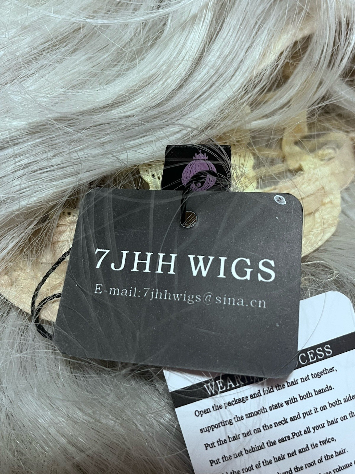 7JHH Gray Long Curly Wig With Bangs