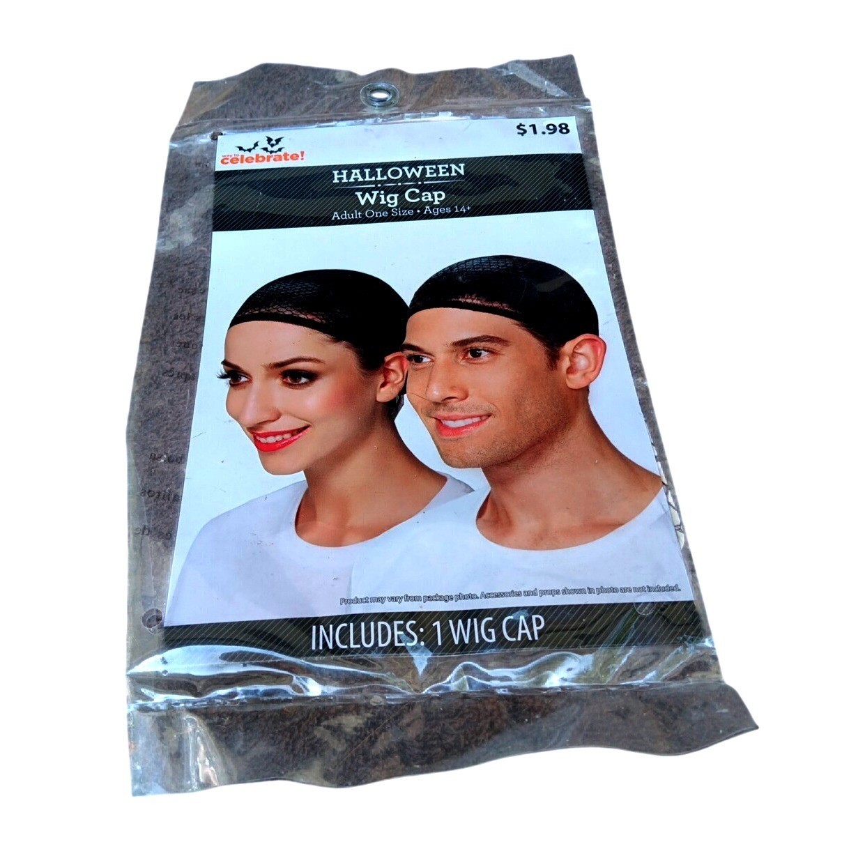 Way to Celebrate Halloween Wig Cap Black Fishnet Mesh Adult OS Costume Accessory