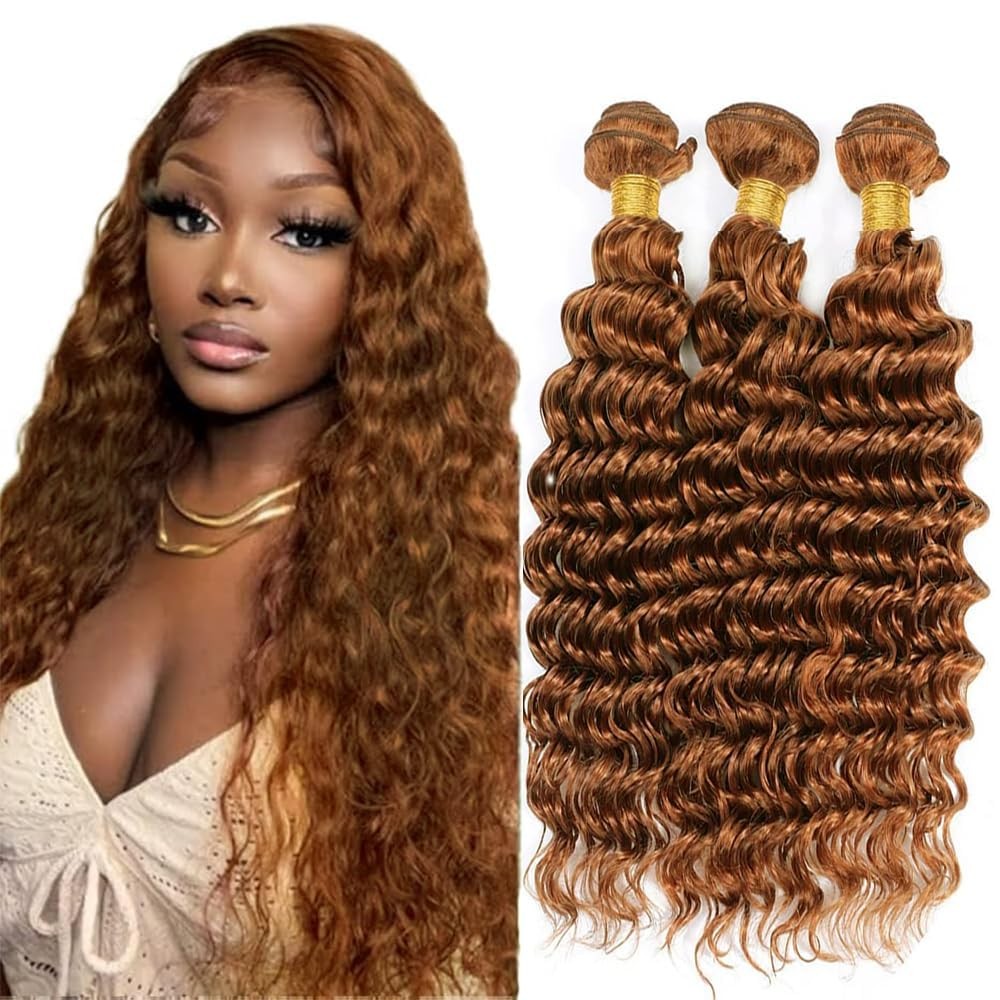 Giginger Brazilian Human Hair Bundles 24 26 28 Inch Color 30 Light Brown Deep