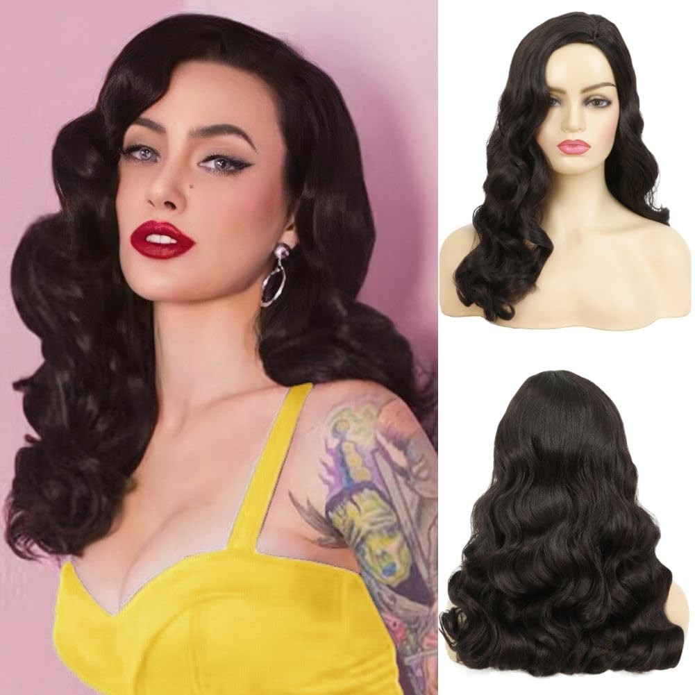 Long Black Curly Wavy Wig for Women Long Finger Wave Heat Resistant Fiber Syn…