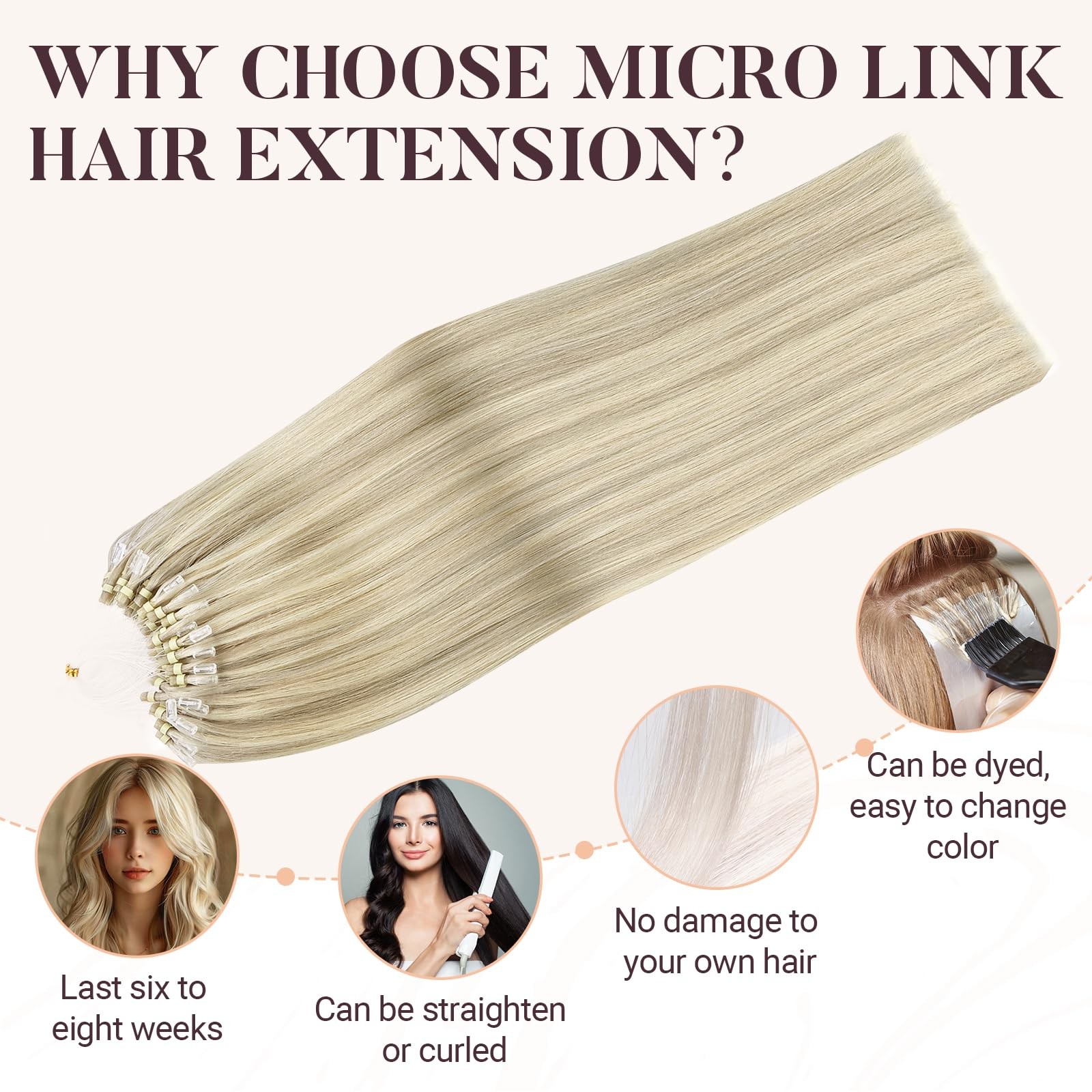 Maxita Microlink Hair Extensions Human Hair Ash Blonde Highlighted Platinum