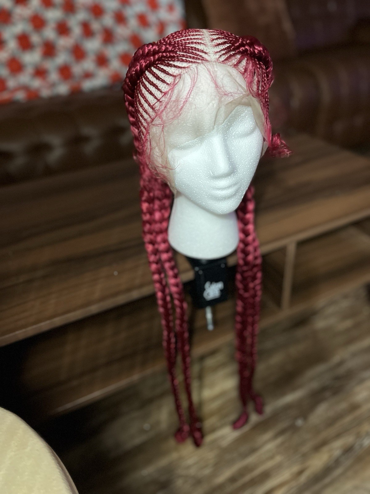 Burgundy braided wig Double feed