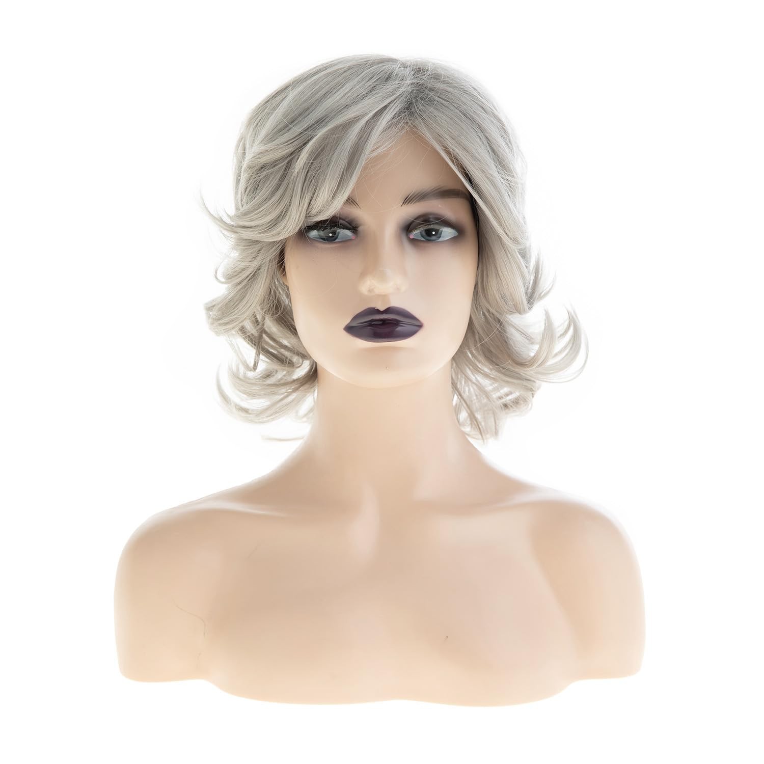 Short Grey Wig for White Women Mid length Grey Curly Layered Fluffy Wigs for …