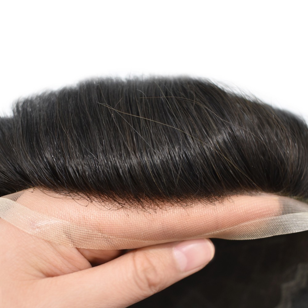 Mens Hair Piece System Swiss Welded Mono Lace Wig Toupee for Men PU Skin Unit US