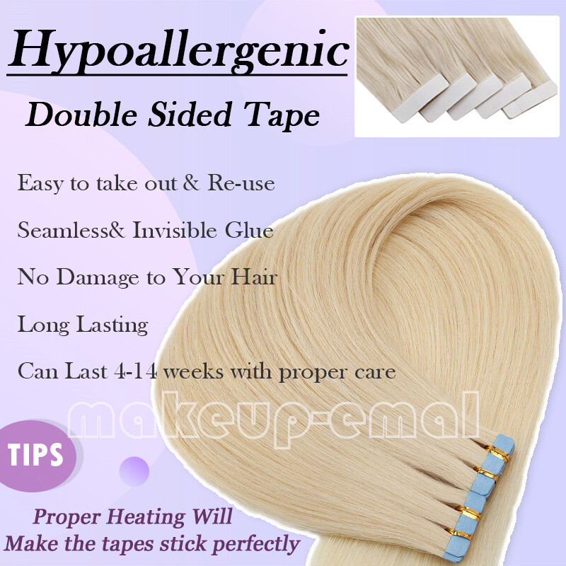 20-80PCS 50-200G Tape In Remy Human Hair Extensions Skin Weft Invisible Thick US