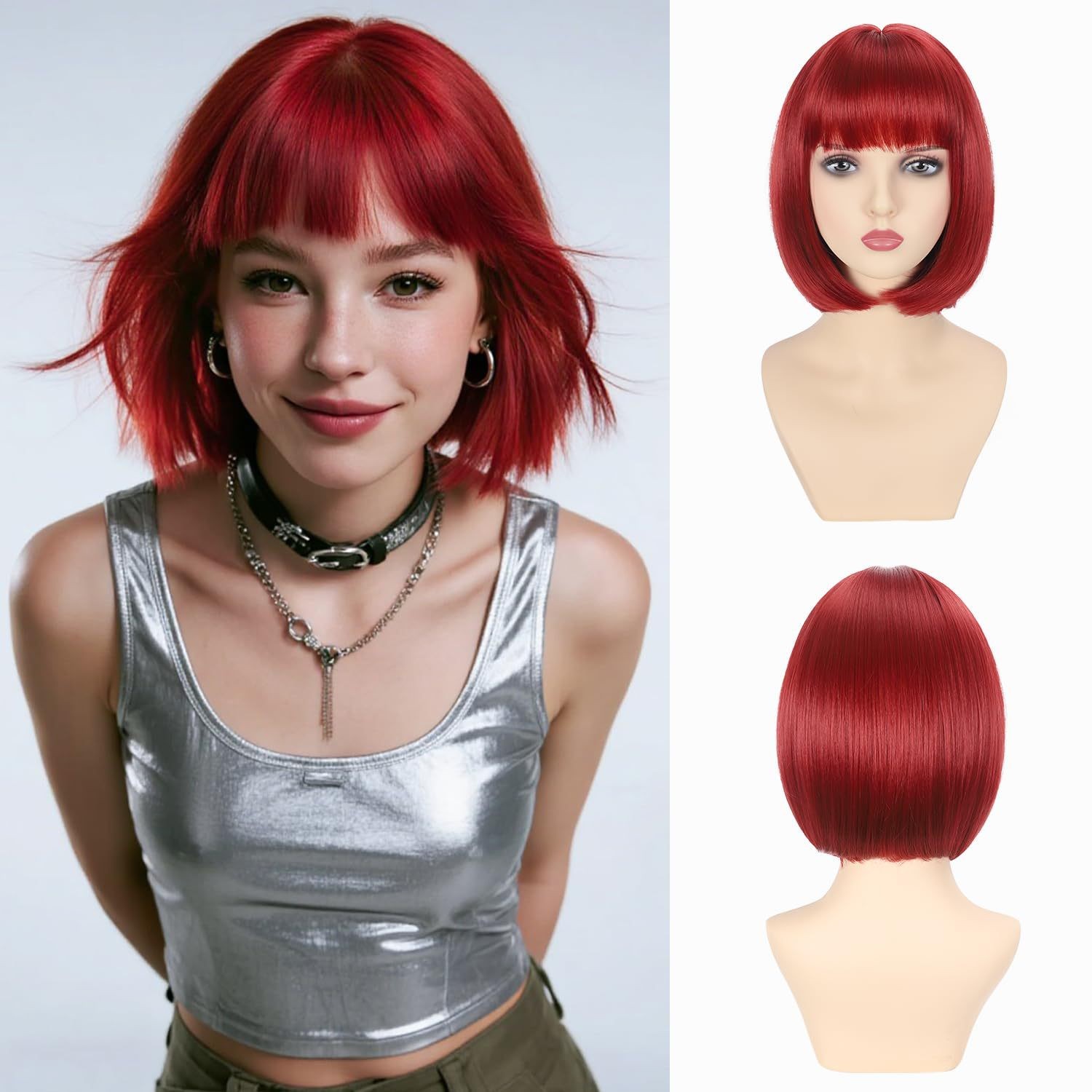12 Inch Bob Wig with Inward Bangs for Women Multi Color Heat Resistant
