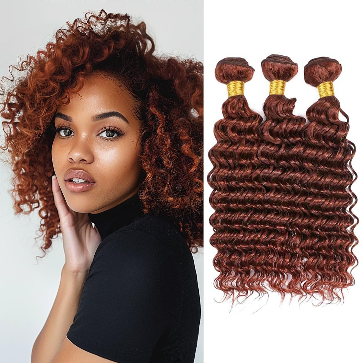Giginger Brazilian Human Hair Bundles 26 28 30 Inch Reddish Brown Deep Wave