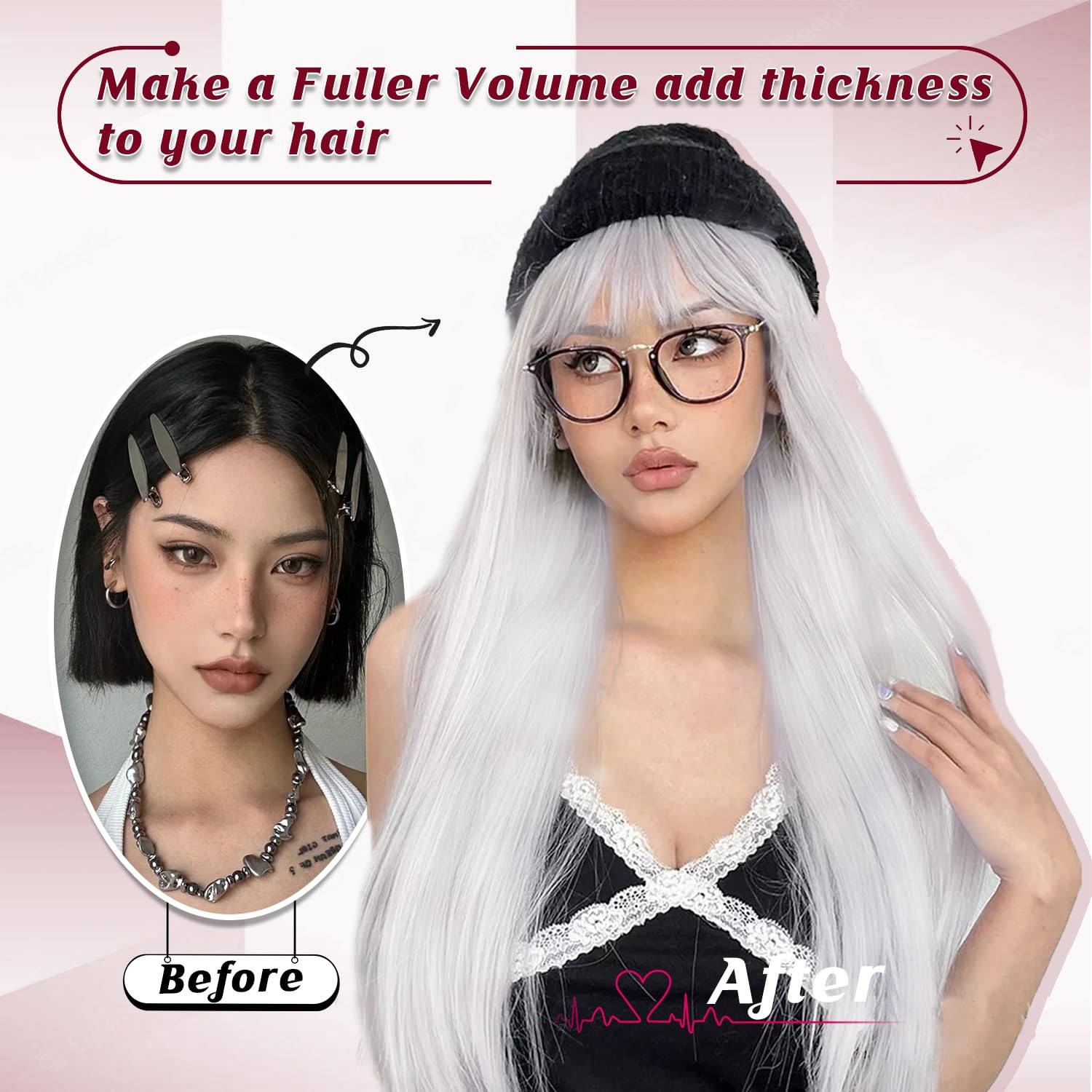 White Wig with Bangs Long Straight White Wigs for Women Cosplay Wigs for Gril…