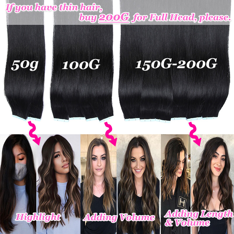 20PCS Brown Tape In 100% Real Human Hair Extensions Long Hair Mix Color 1.5g