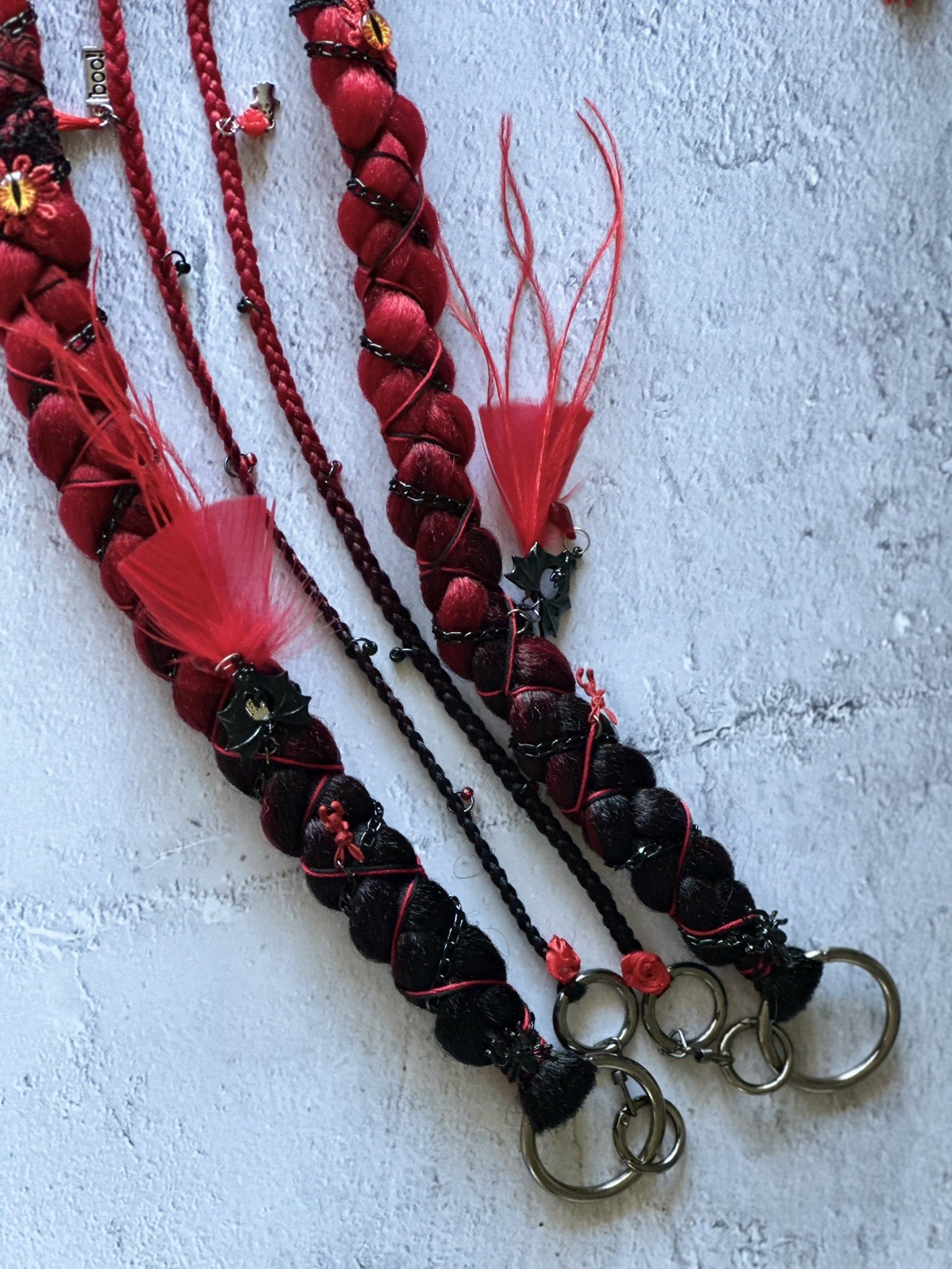 braids on rings and carabiners made of kanekalon Halloween
