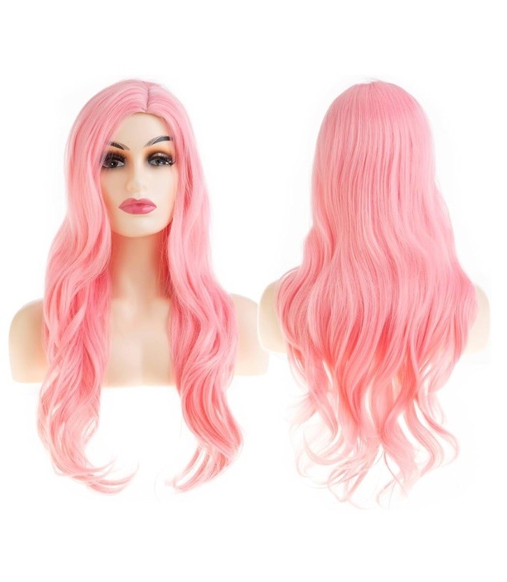 Salaibs Pink Wigs for Women Dark Brown Roots Hairs Long Curly Wavy Loose Wig