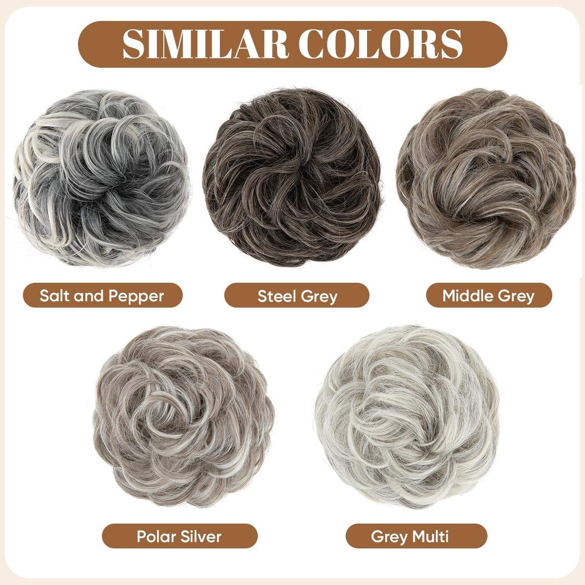 CJL HAIR Large Messy Bun Hair Piece Wavy 1 Count (Pack of 1), Salt and Pepper
