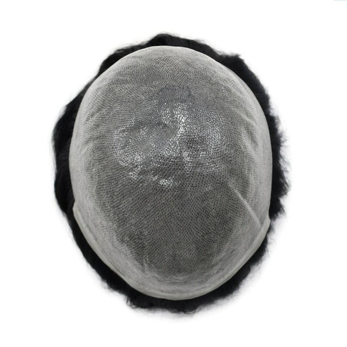 Mens Toupee Thin Skin Invisible PU 0.06mm Full Poly Human Hair piece for Men Wig