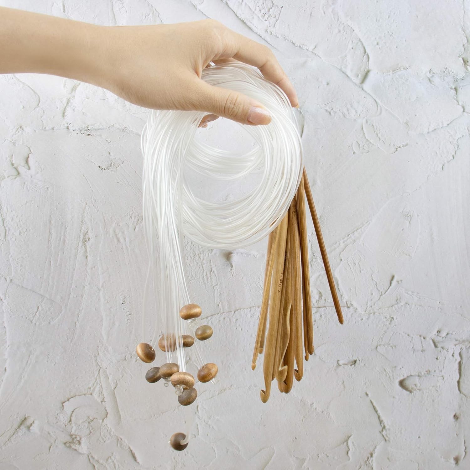 AUEAR, Set of 12 Size Bamboo Knitting Needles Tunisian 3.0~10.0mm, Clear