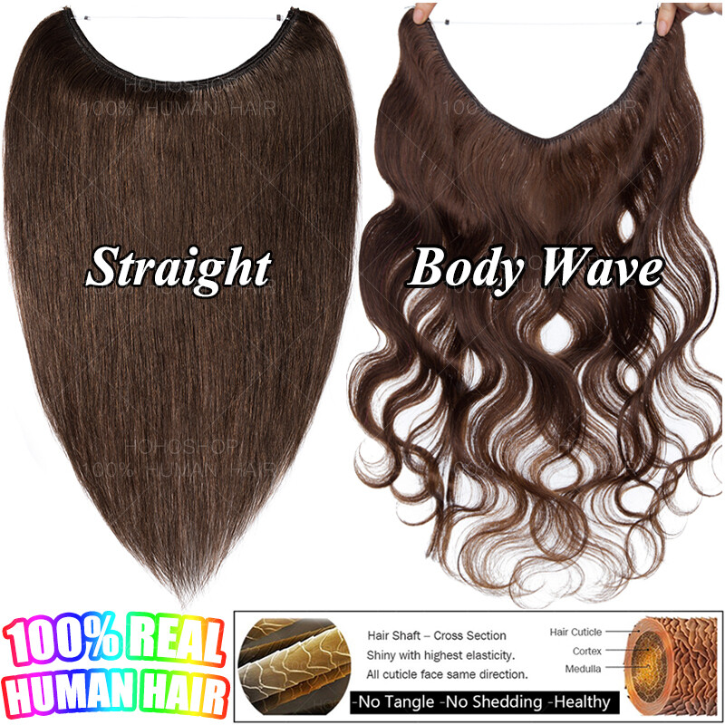 Wire In 100% Remy Human Hair Extensions Hidden Headband Thick Weft 16-24″
