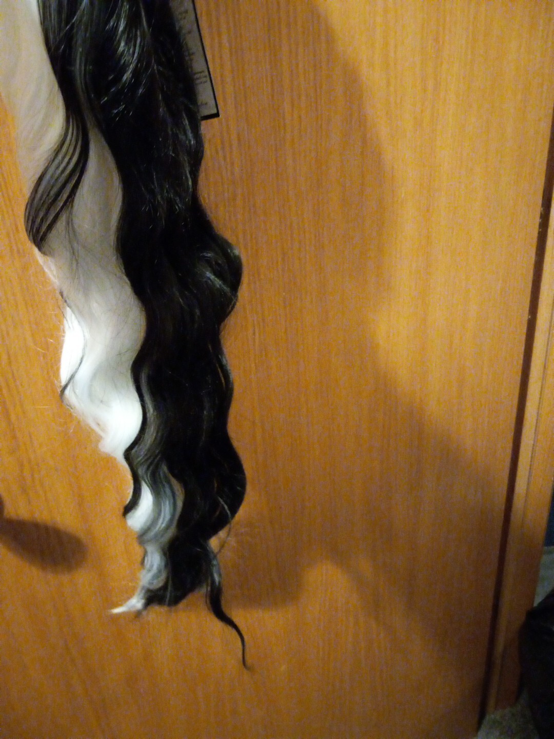 Womens Sallcks Black And White wig #L307 28 “Long Laid Flat Wavy Curly Bangs