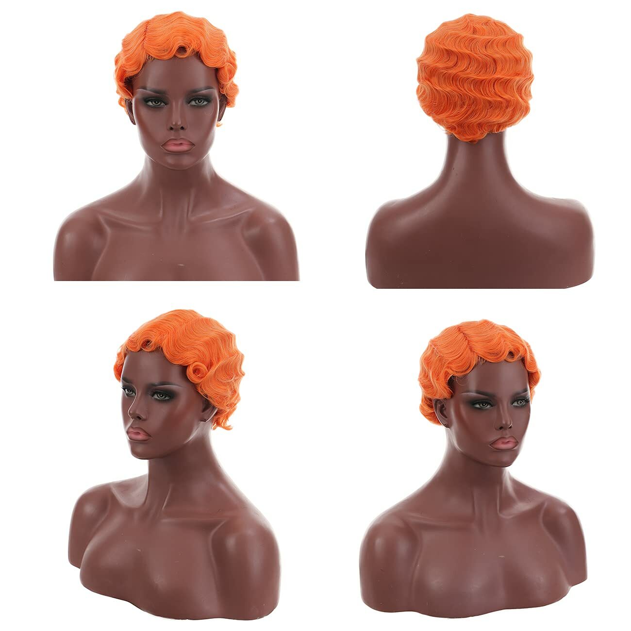 Short Finger Wave Wigs Orange Wigs for Women Fashion Party Wigs None Lace Wigs