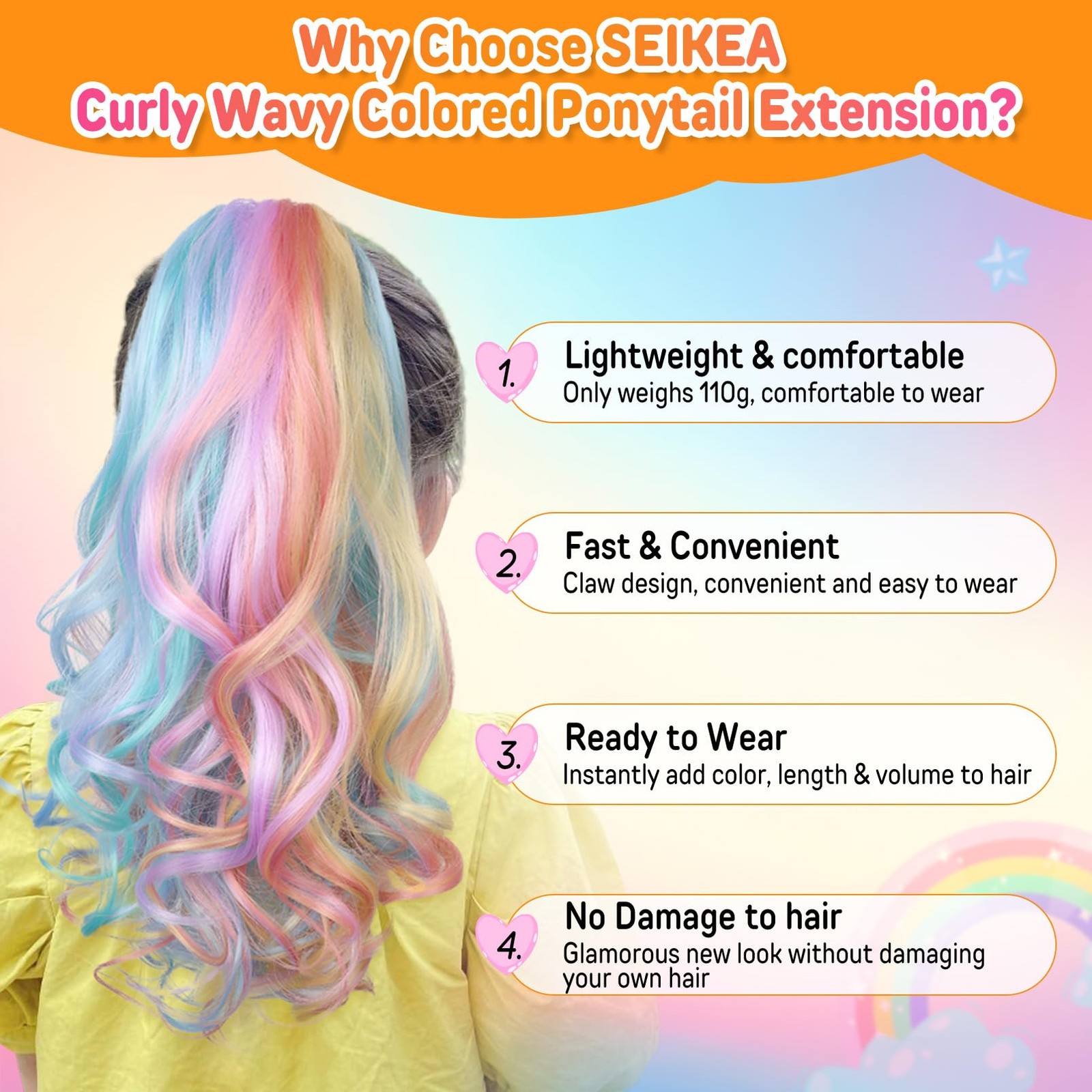 Seikea Ponytail Extension 18 Lightweight Wavy Curly Clip In Pony Tails Colored