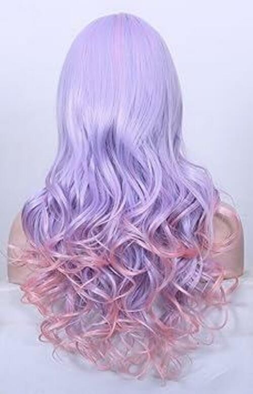 Long Rainbow Unicorn Wavy Wigs Multi-color Cosplay Light Blue/Purple/Pink