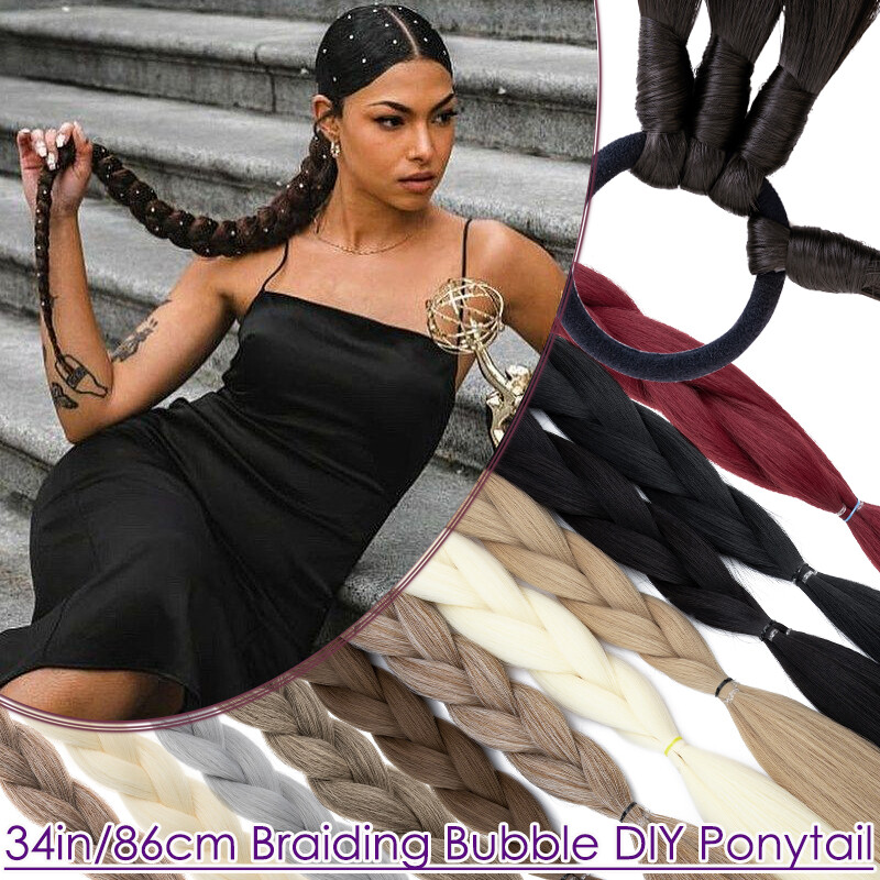 TRENDY Long Braided Ponytail Hair Extensions Real Thick Wrap On Bubble Pony Tail