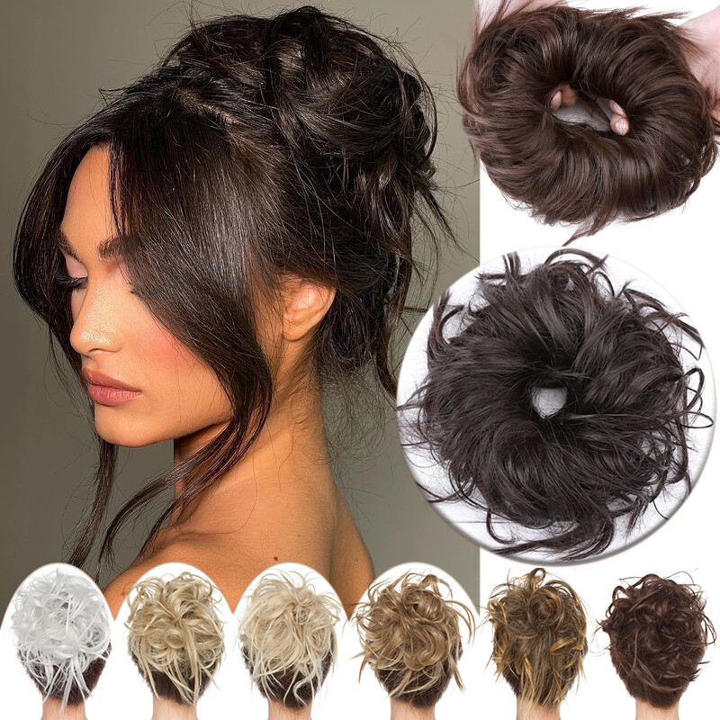Natural Curly Messy Bun Hair Piece Scrunchie Updo Extensions Real as Human Thick
