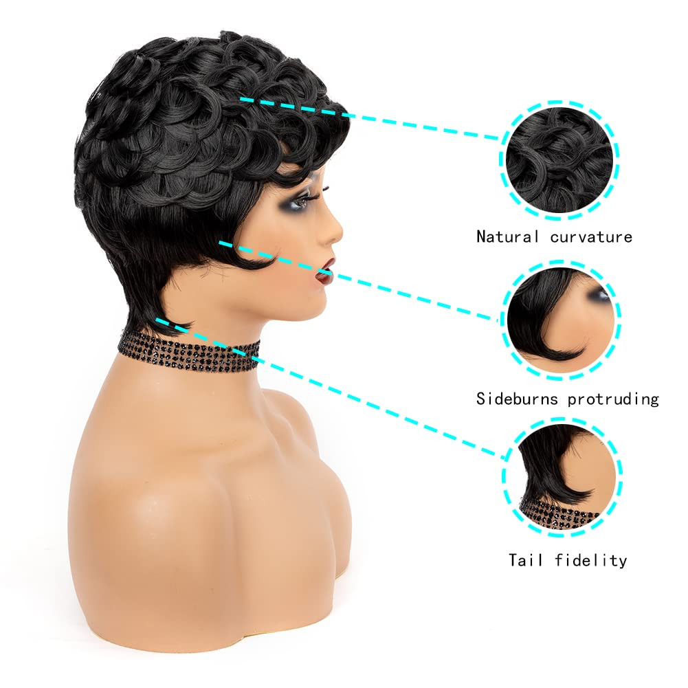Natural Black Pixie Cut Wig for Black Women Synthetic Pixie Wigs Curly…