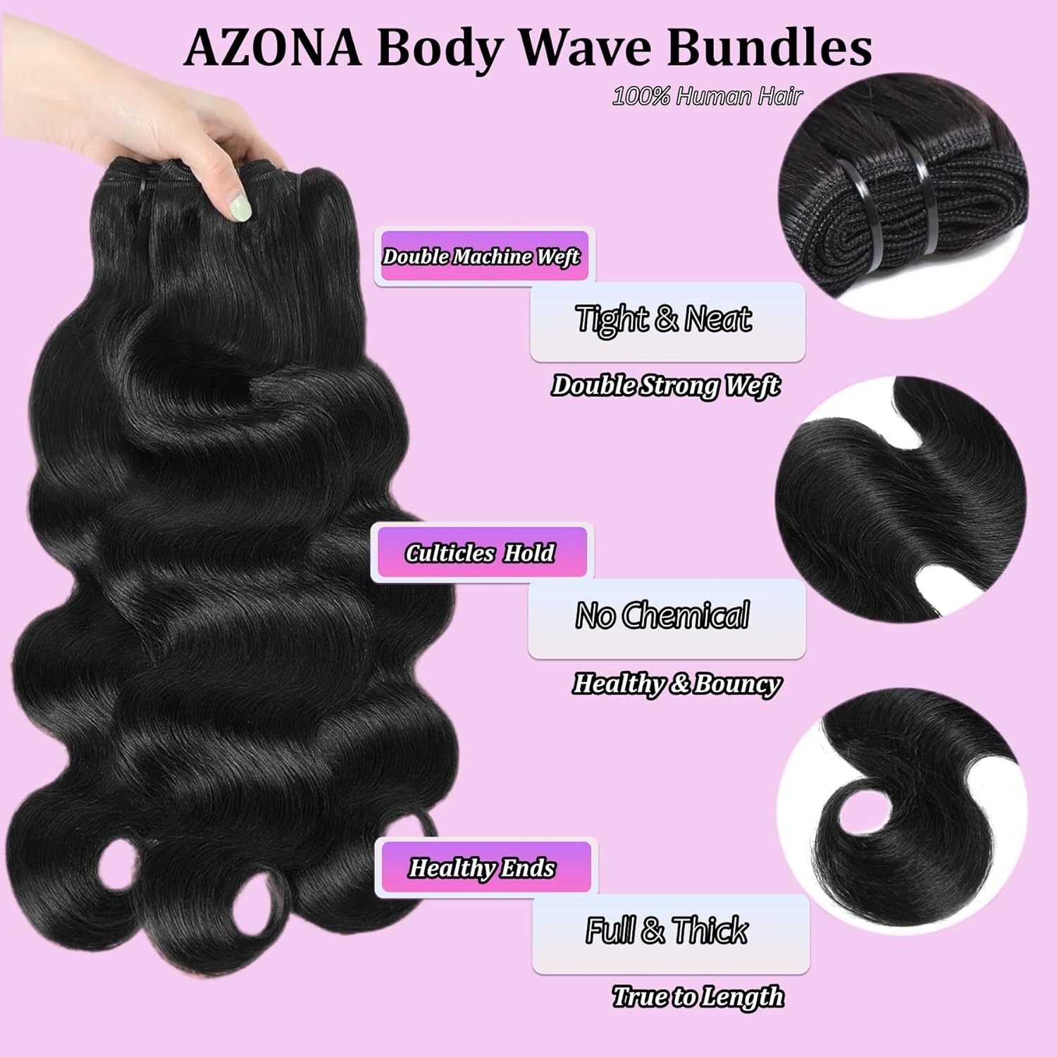 3 Bunches (100g Each = 300g) 14 16 18 Inch Brazilian Virgin Human Hair Wavy 1#B