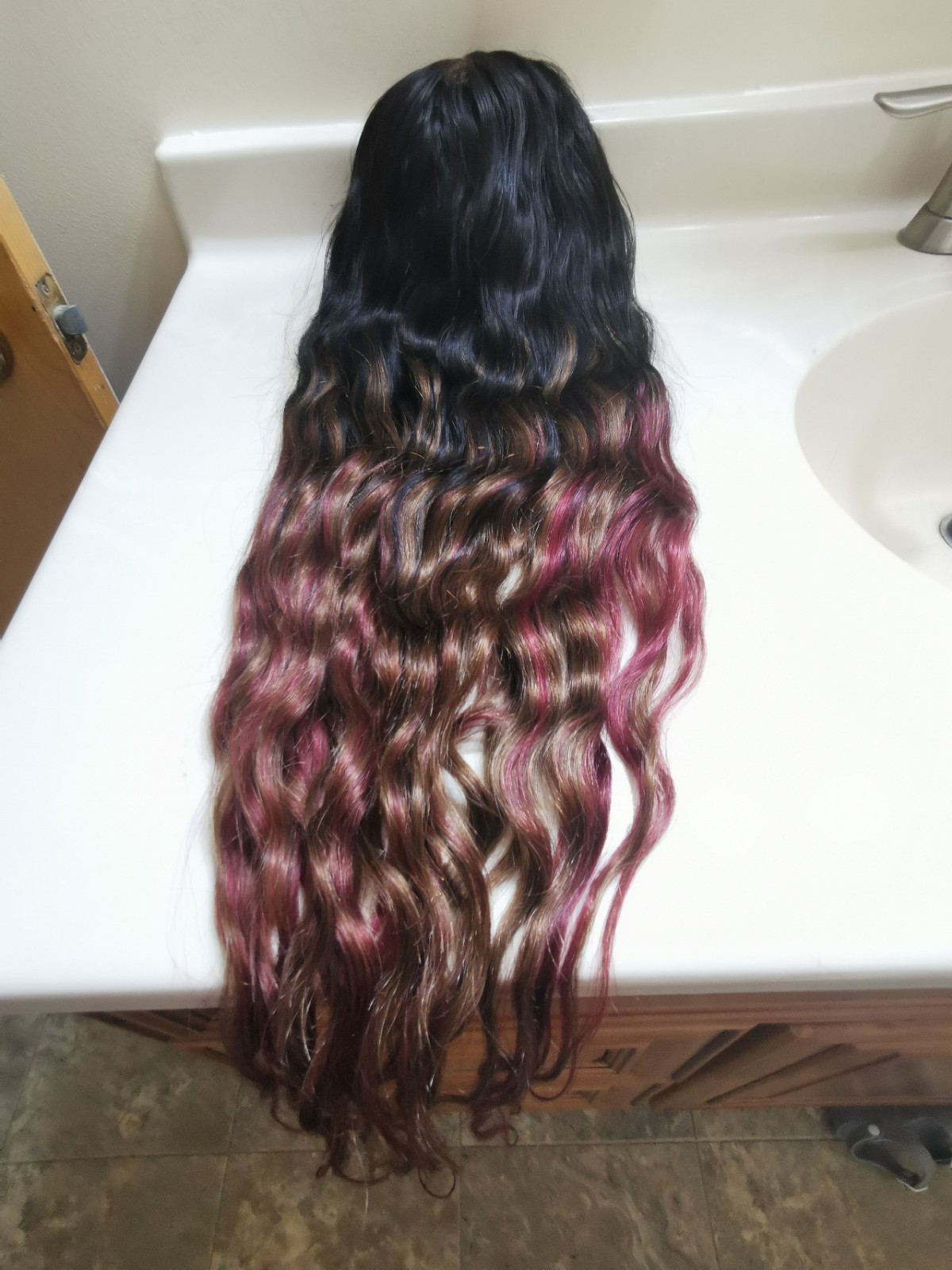 Quality 130 Density Ombre Straight Human Hair Glueless Closure Wig 28″ Handmade