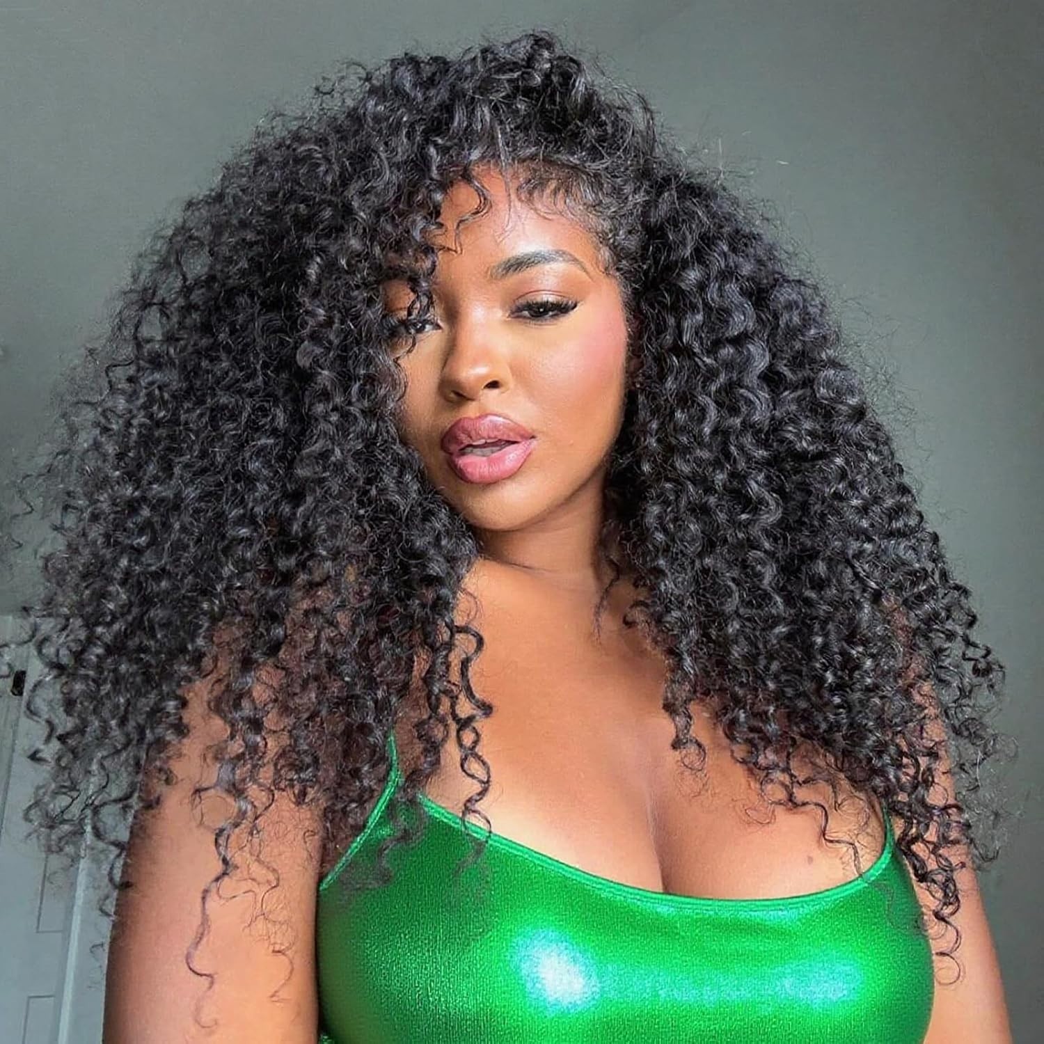 Kinky Curly Half Wig Human Hair Curly3 In 1 Half Wig Drawstring Seamless FlipwIG