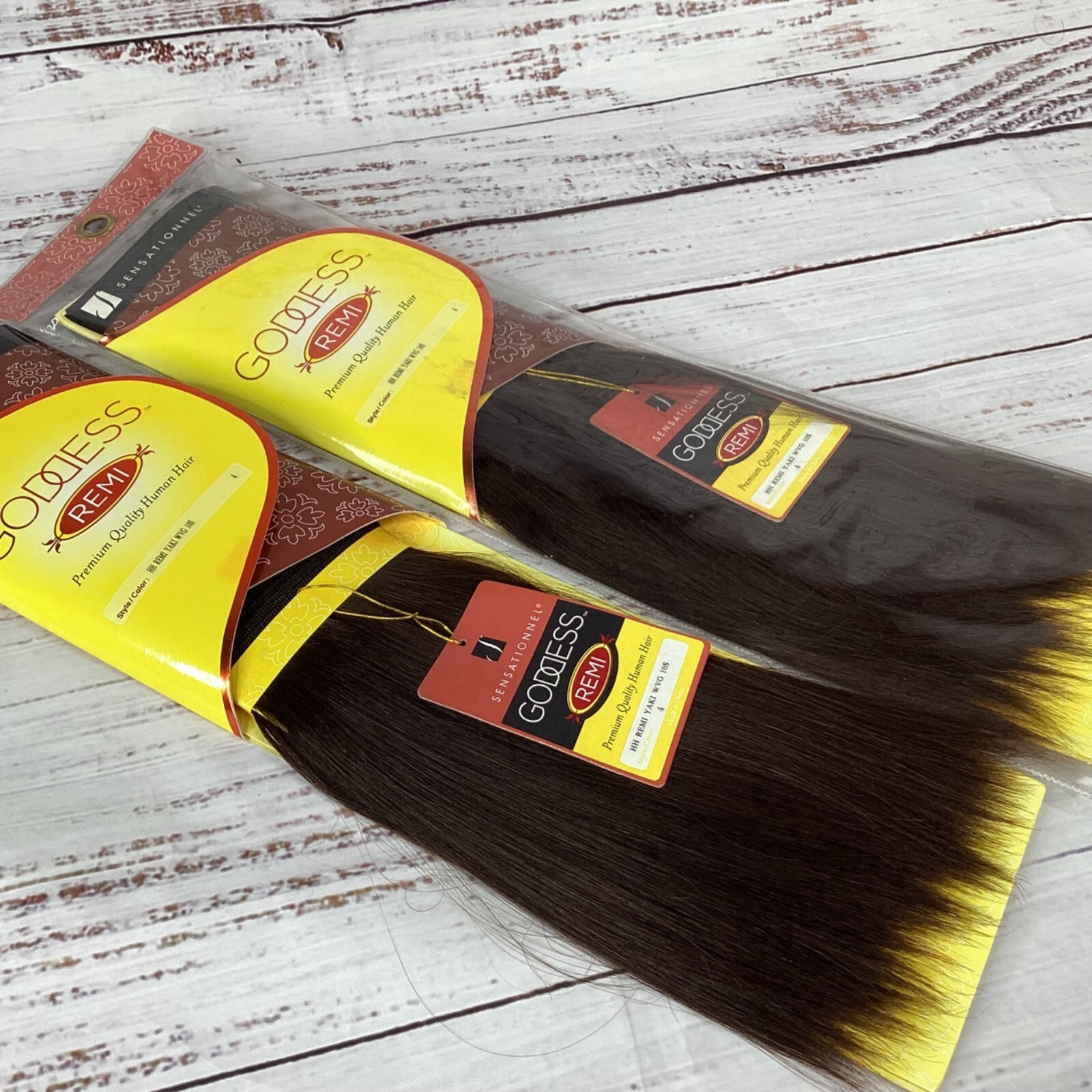 2 packs #4 Dark Brown Goddess Remi Human Hair 10s” & 10” Extensions Weft Track