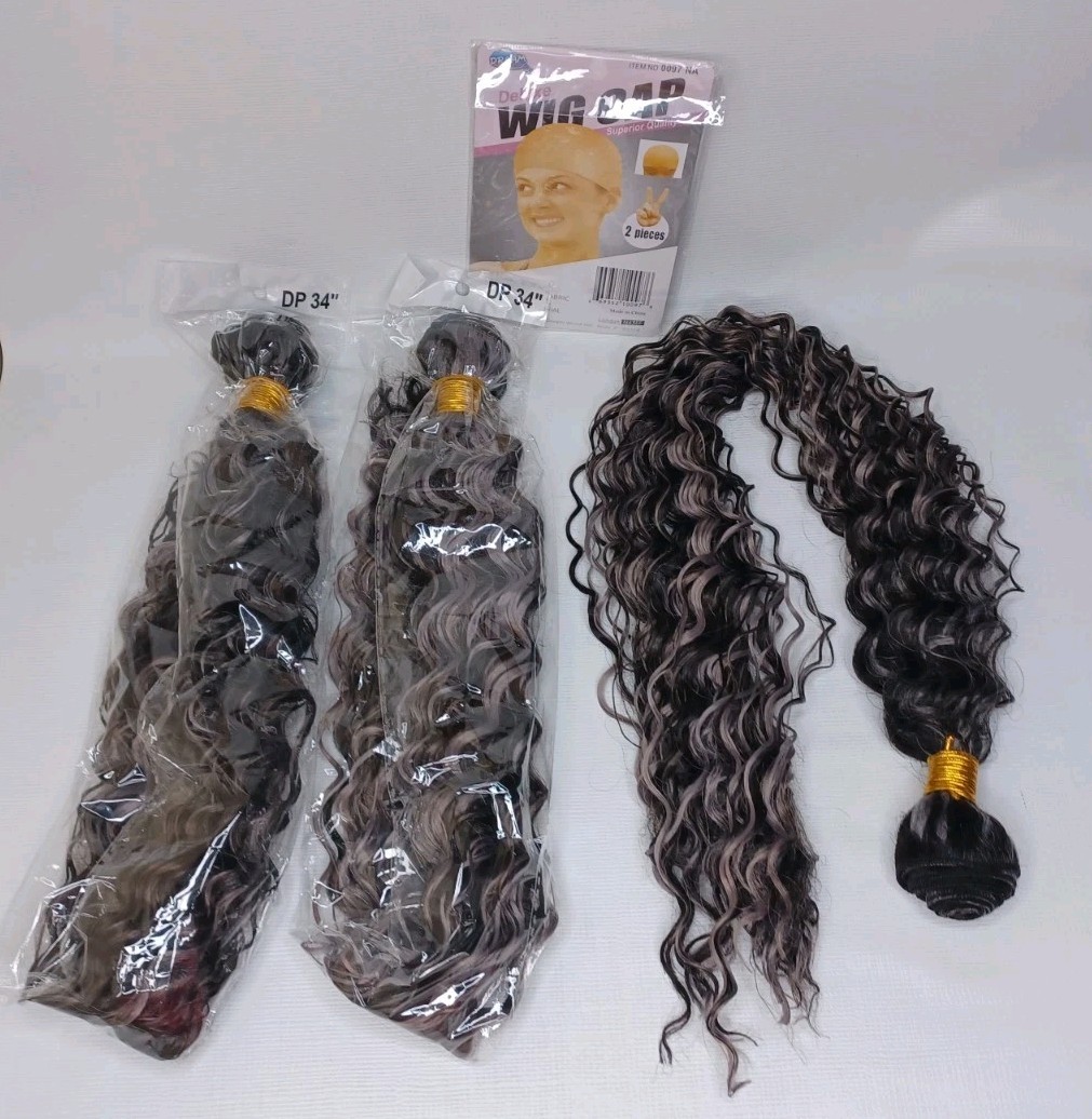 3 Bundles 34″ Hair Extensions Body Wave Black & Grey
