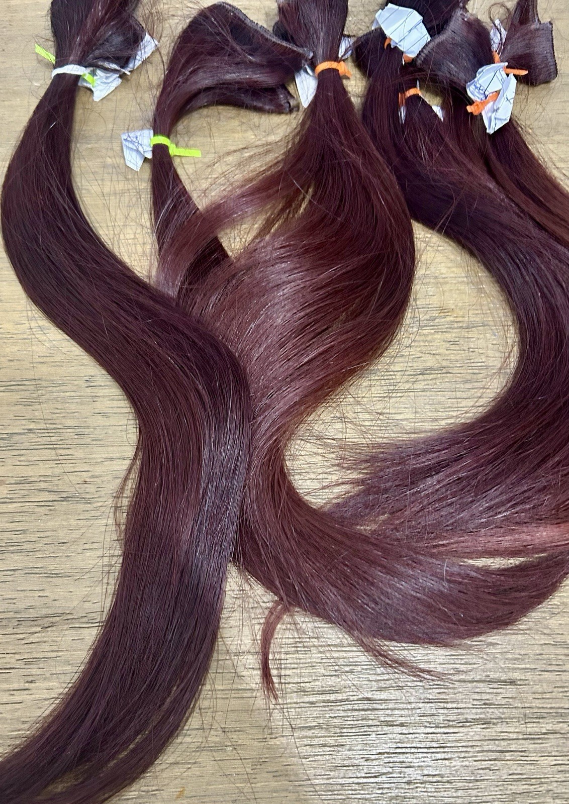 Beaded 30” Machine-tied weft extension 93g Remy Human Hair Dark Red/ burgany 14”