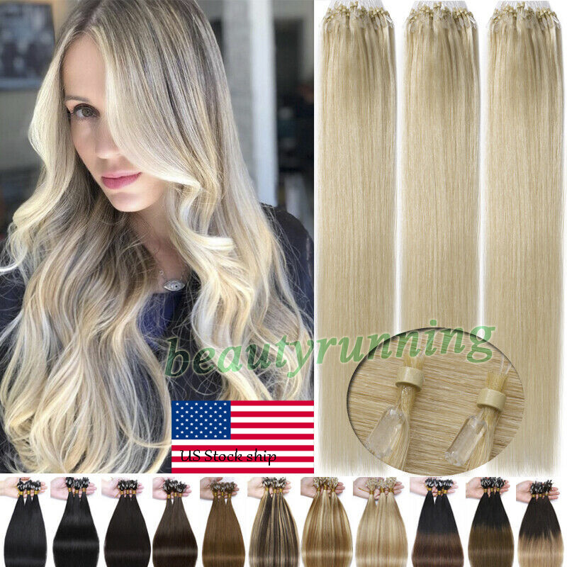 Micro Ring Loop Tip Human Hair Extensions MicroBeads Link Brazilian Hair Natural