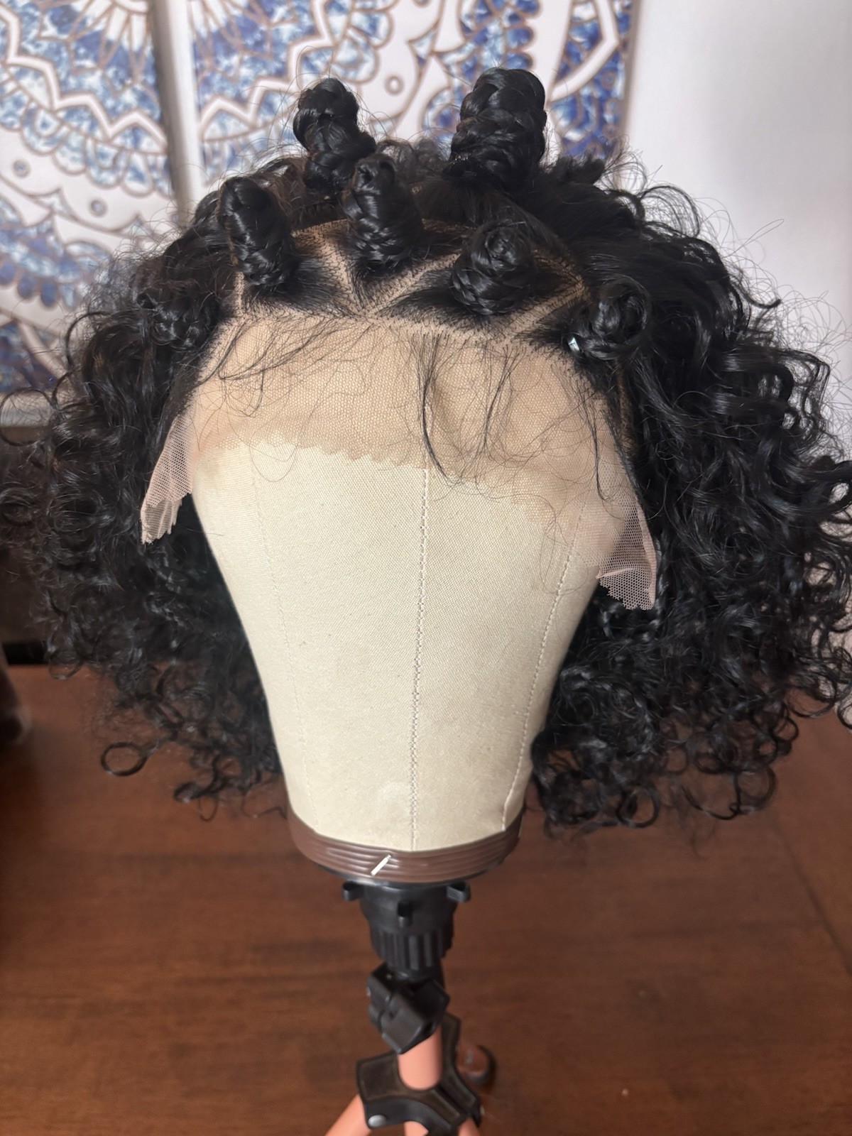 Lave Front Curly Synthetic Breaded Stylish Dark Brunette Bob Wig