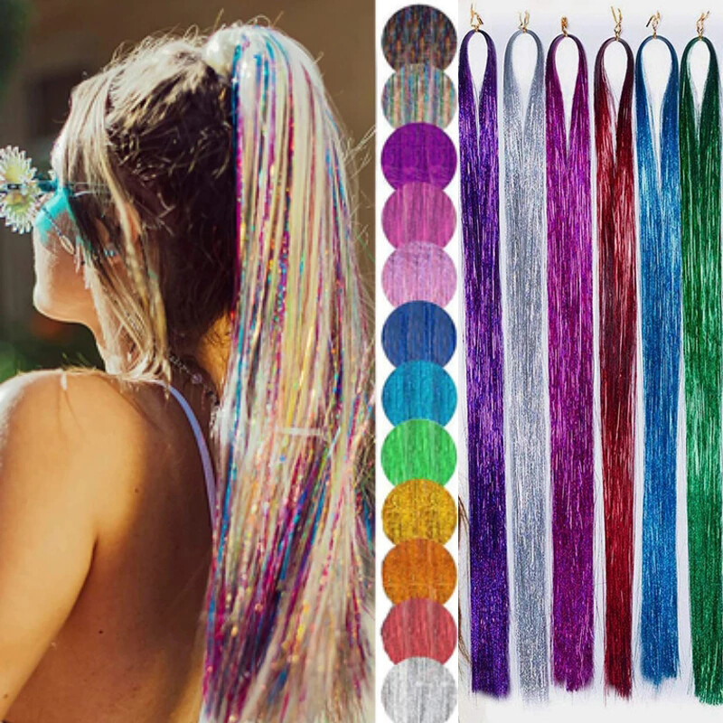 Sparkle Hair Tinsel Holographic Glitter Extensions Highlights False Hairstyling