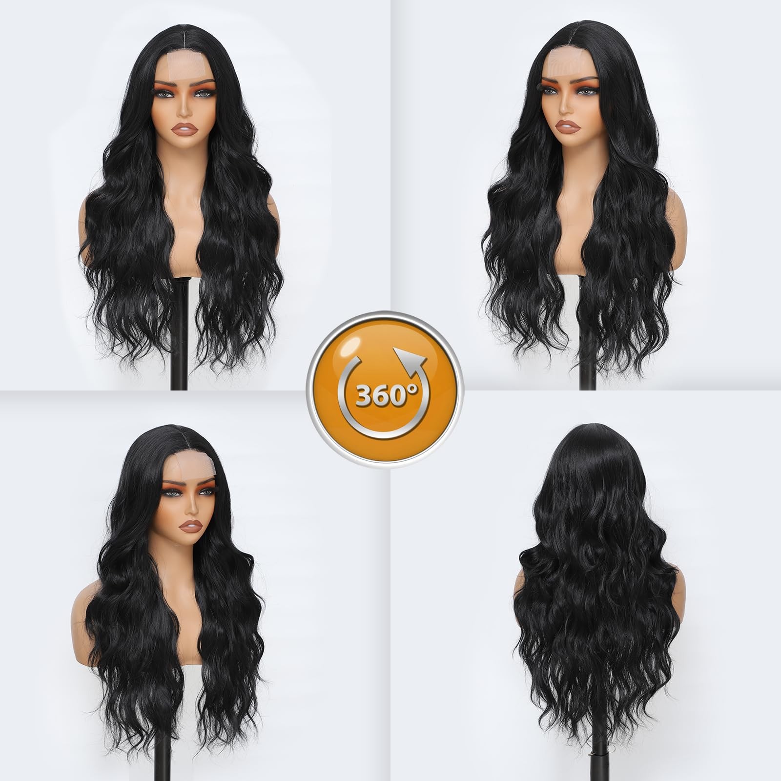 Black Wigs for Women Middle Part Long Wavy Wig 26 Inch Lace Hairline Natural …
