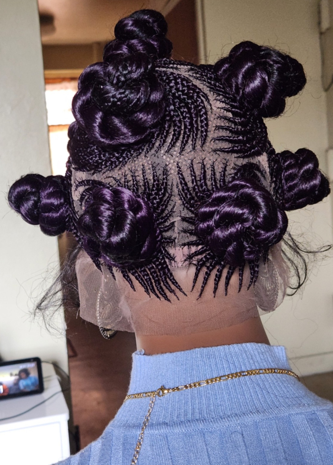 Handmade Bantu Knot Braided Full Lace Cornrow wig Dark purple
