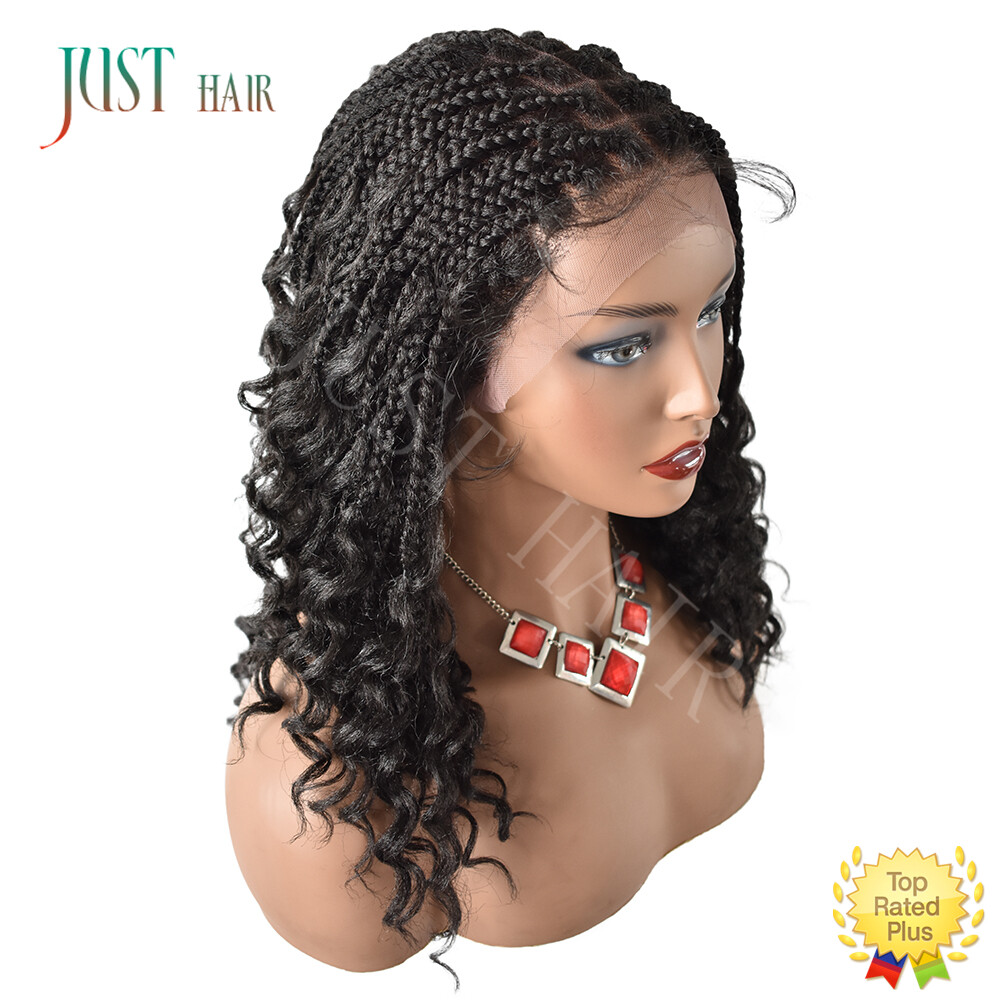 Curly Ends Box Braided Swiss Lace Front Wigs for Women with Baby Hair Synthetic
