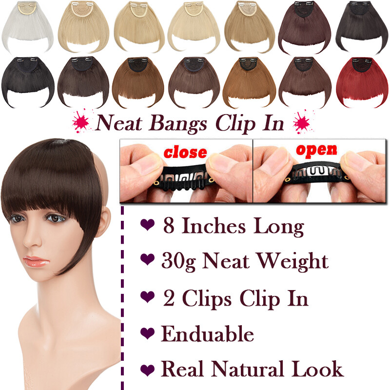 Clip in Bangs Fake Hair Extension False Hair Piece Clip on Front Neat Bang lk