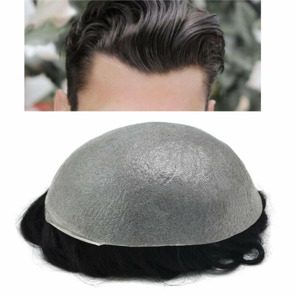 Mens Toupee Hairpiece 0.06mm Thin Skin Invisible V-Loop Poly Pu Hair System Wig