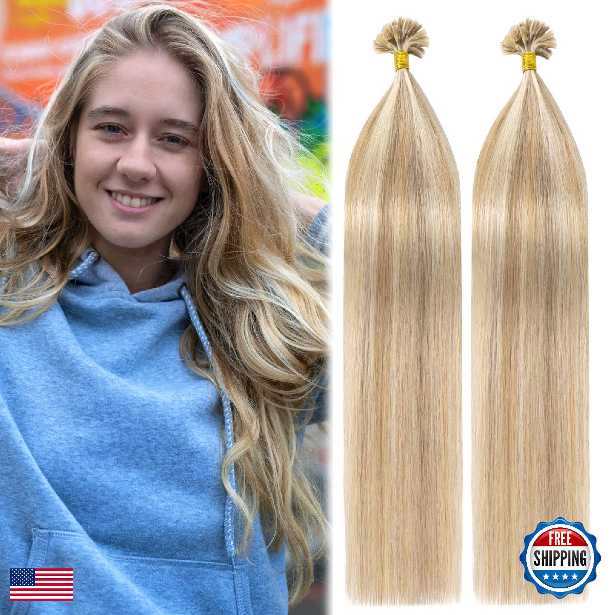 My-Lady K Tip Hair Extensions Real Human Hair Golden Blonde 14 Inch 50G