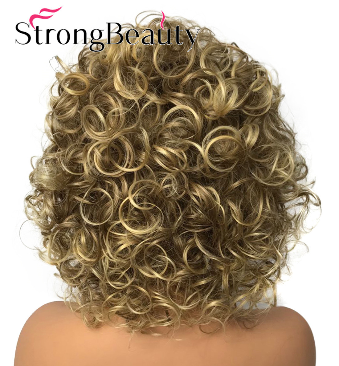 Women’s Wig Blonde Mix Short Curly Natural Fluffy Hairstyles Synthetic Wigs