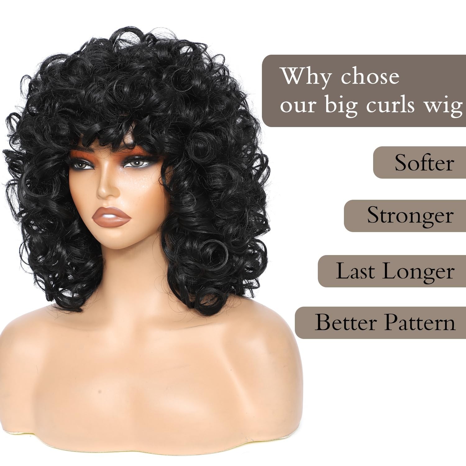 Short Curly Wigs for Black Women Soft Black Big Curly Wig with Bangs Afro Kin…