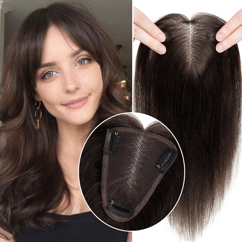 Clip In Hair Topper 100% Real Human Hair Piece Toupee Extensions Full Lace Soft