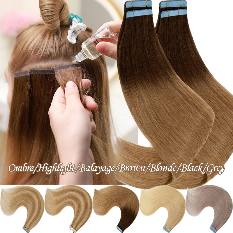 THICK Real Remy Tape in Skin Weft Human Hair Extensions Full Head Ombre 80PCS