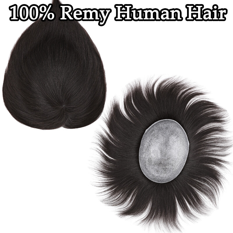 US French Lace Toupee Hair Mens Hairpiece 100% Human Hair Replacement System #1B