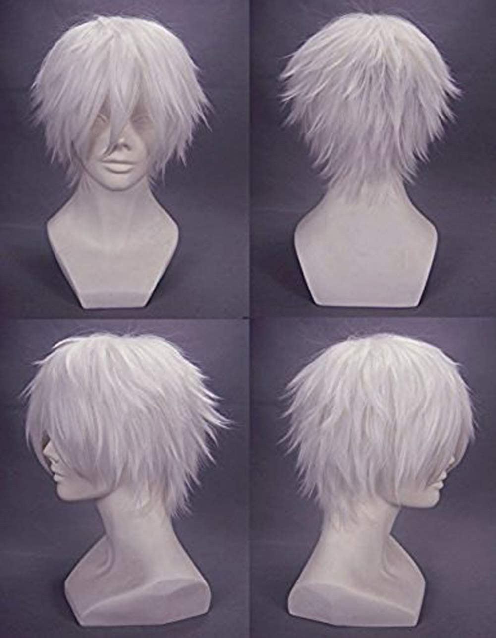 Hair Cap+ Short White Wig for Men Silver White Men’S Cosplay Wig Short Silver Mi