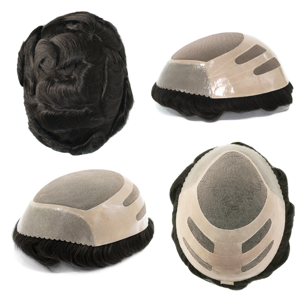 Mens Hairpiece Human Hair Replacement System Fine Mono Toupee Economy Shipping